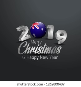 Australia Flag 2019 Merry Christmas Typography. New Year Abstract Celebration background