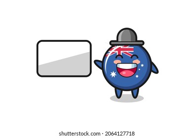 australia flag badge cartoon illustration doing a presentation , cute style design for t shirt, sticker, logo element