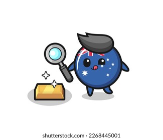 australia flag badge character is checking the authenticity of the gold bullion , cute style design for t shirt, sticker, logo element