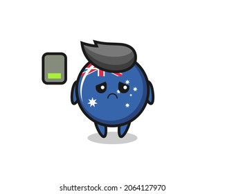 australia flag badge mascot character doing a tired gesture , cute style design for t shirt, sticker, logo element