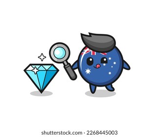 australia flag badge mascot is checking the authenticity of a diamond , cute style design for t shirt, sticker, logo element