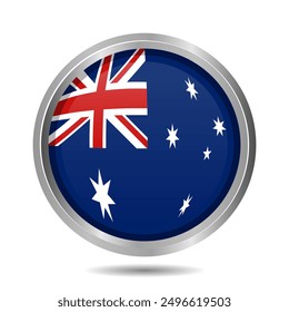 Australia Flag Button Isolated on White, 3D Illustration of the Australia flag Symbol, Circular Icon with Highlight Overlay, Editable and scalable vector EPS.