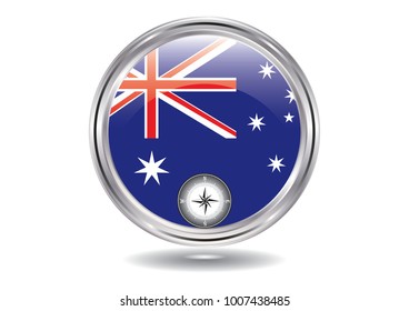 Australia flag - Chromed, round icon, - compass - isolated on white background - illustration Vector illustration