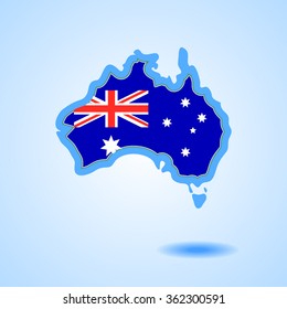 Australia Flag and Country Map Continent Silhouette Isolated on White Background Vector Illustration. Australia map for Australia Day, ANZAC Day 
