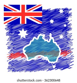 Australia Flag and Country Map Continent Silhouette - abstract Background Vector Illustration. Australia map for Australia Day, ANZAC Day 