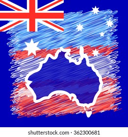 Australia Flag and Country Map Continent Silhouette - abstract Background Vector Illustration. Australia map for Australia Day, ANZAC Day 