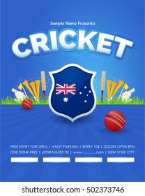 Australia Flag and Cricket Event Poster Template, Postcard, Banner Vector Design