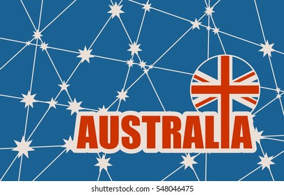 Australia flag design concept. Image relative to travel and politic themes. Australia red text. Vector brochure or report design template. Connected lines with stars.