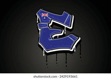 Australia Flag E Hand Lettering Graffiti alphabet Vector template 