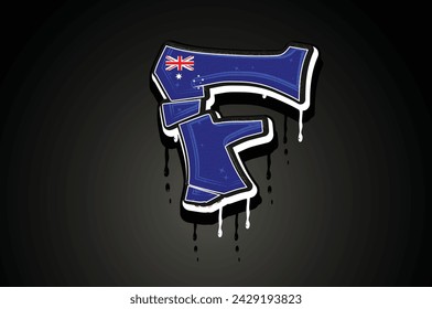 Australia Flag F Hand Lettering Graffiti alphabet Vector template 