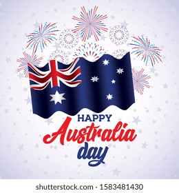 australia flag with fireworks. happy australia day. vector illustration