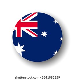 Australia flag - flat vector circle icon or badge with dropped shadow.