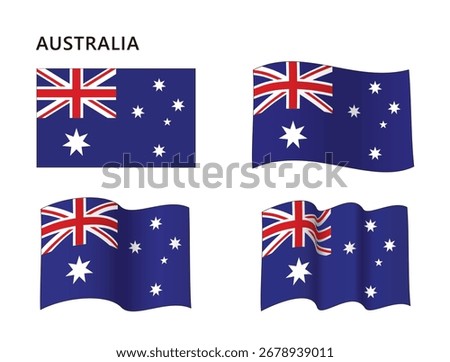 Australia Flag in Flat and Wavy Configuration, vector illustration isolated on white background, eps