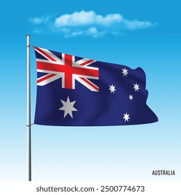 Australia flag flying on blue sky, vector illustation.
