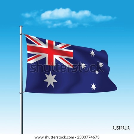 Australia flag flying on blue sky, vector illustation.
