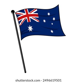 Australia flag flying in waves with flagpole icon editable and scalable vector eps file, for design elements, banners, signs, posters, symbols, etc.