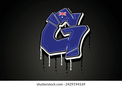 Australia Flag G Hand Lettering Graffiti alphabet Vector template 