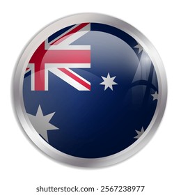 Australia flag - glossy circle button displays a colorful flag representing a country cultural identity and heritage. The essence of national pride and unity.