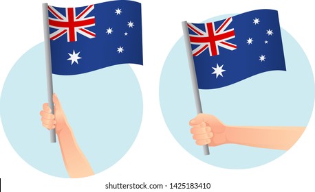 Australia flag in hand. Patriotic background. National flag of Australia vector illustration