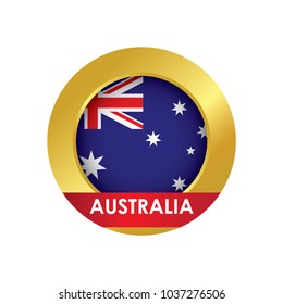 Australia flag Icon button with golden circle, vector illustration