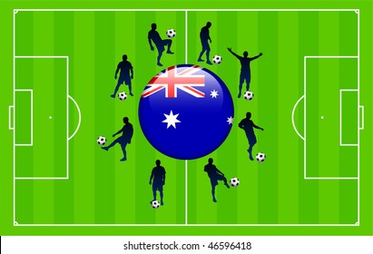 australia Flag Icon Internet Button with Soccer Match Original Vector Illustration