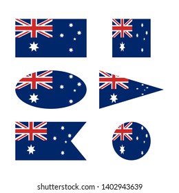 Australia flag icon set. Australian flag button or badge in different shapes. Vector illustration.