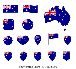 Australia flag icons set, national flag of Commonwealth of Australia