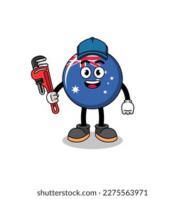 australia flag illustration cartoon as a plumber , character design