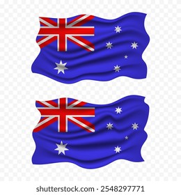 Día de la Independencia de la Bandera de Australia con la ilustración nacional australiana de la bandera de la tela que agita el elemento del PNG con el emoji del polo y el fondo transparente Clipart