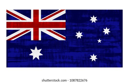 Australia flag isolated on white background. Vector illustration in grunge style.