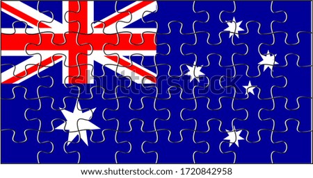 Australia Flag Jigsaw Puzzle. Vector illustration. 40 pieces of puzzles.