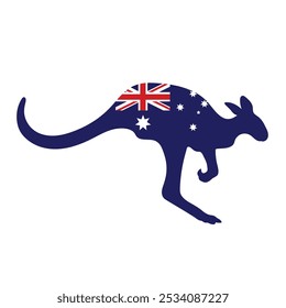 Bandera de Australia y Imagen de Vector de silueta de canguro, bandera decorativa de Australia en Vector de silueta de canguro.