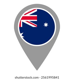 Australia flag location pin, flag application, Flag on Location Pin, graphic design, map pointer, vector illustration.