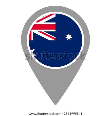 Australia flag location pin, flag application, Flag on Location Pin, graphic design, map pointer, vector illustration.