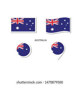 Australia flag logo icon set, rectangle flat icons, circular shape, marker with flags.