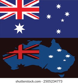 Australia Flag And Map With Black Background.