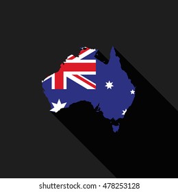 Australia flag map flat design, icon symbol isolated with long shadow, vector illustration