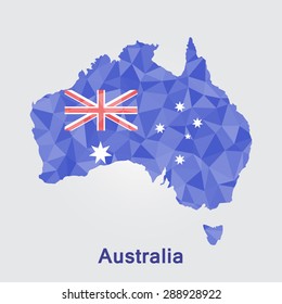 Australia flag map in geometric polygonal style.Abstract tessellation,background. Vector illustration EPS10