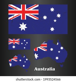 Australia Flag with Map in grunge texture. Vector template.