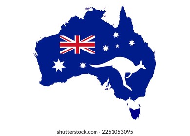 Australia flag and map with kangaroo, symbol of country, Vector illustration.