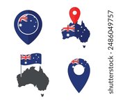 Australia flag map pointer set, national flag of Commonwealth of Australia