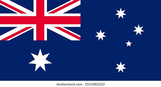 Australia flag in official colors, dimensions and aspect ratio. Vector flag symbolizing national pride, identity, heritage, patriotism and authority