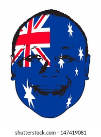An Australia flag on a face, isolated against white. 