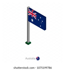 Australia Flag on Flagpole in Isometric dimension. Isometric blue background. Vector illustration.