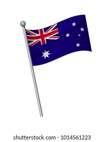 australia flag on the flagpole. Official colors and proportion correctly. waving of australia flag on flagpole, vector illustration isolate on white background.