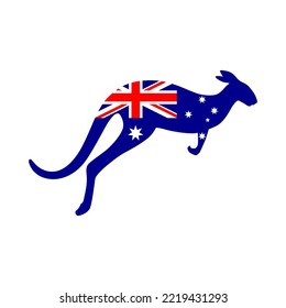 Bandera de Australia en silueta de canguro. Signo gráfico aislado en fondo blanco. Ilustración del vector