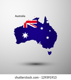 Australia flag on map of country