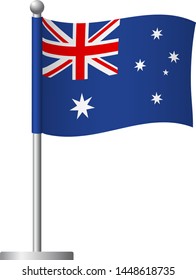 Australia flag on pole. Metal flagpole. National flag of Australia vector illustration