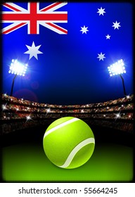 Australische Flagge auf Stadionhintergrund während Tennis Match Original Illustration