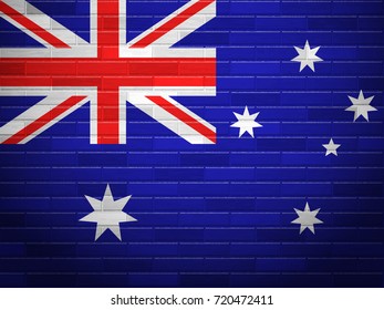 Australia flag on textured brick wall.